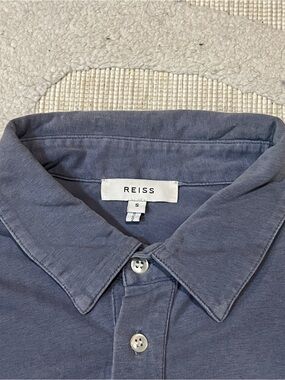 Reiss Polo Shirt Mens Small Blue Cotton Short Sleeve Lightweight Casual